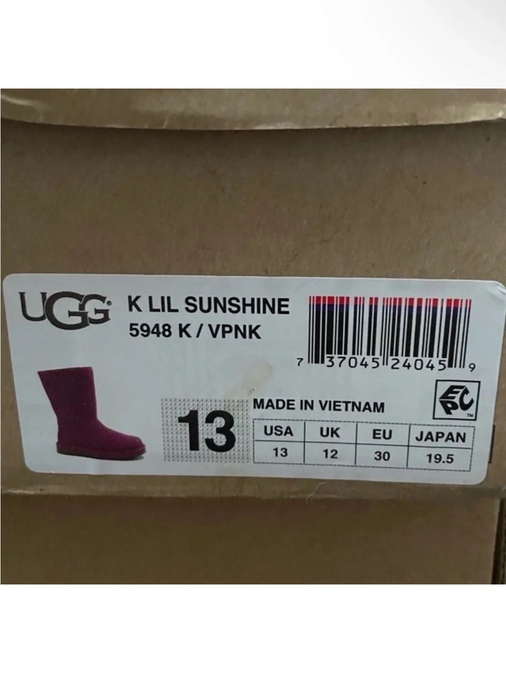 UGG | Lil Sunshine Boots Girls Size 13 Pink Side Zip Slip On Sheepskin